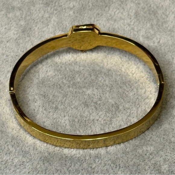 Black & Gold Tone Bangle Bracelet with Leather Inlay - Picture 5 of 7